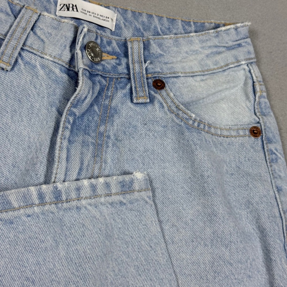 Zara Womens Light Wash Distressed High Rise Straight Leg Jeans Blue Size 2